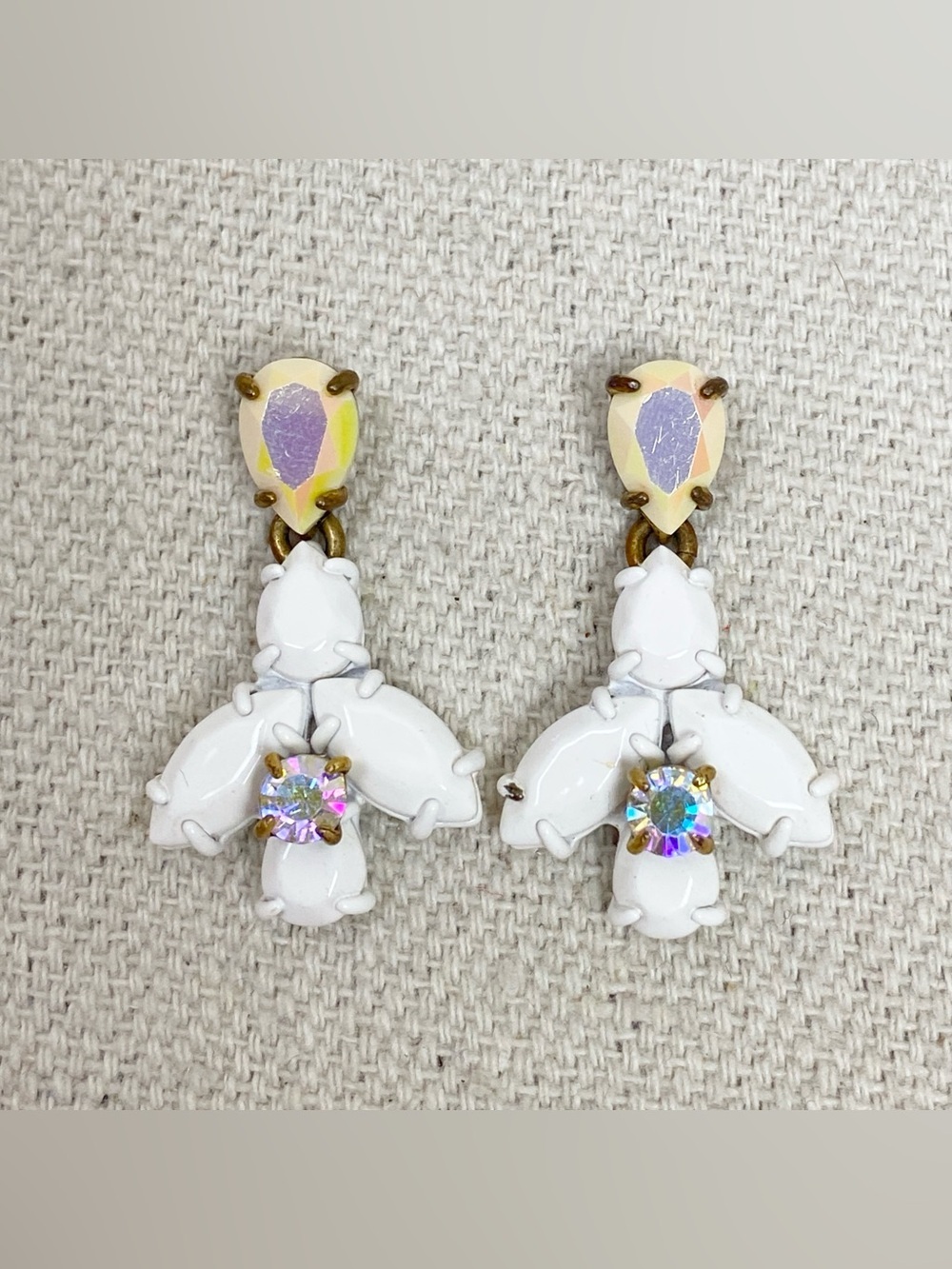 J. Crew White & Iridescent Gem cluster Gold Drop Earrings